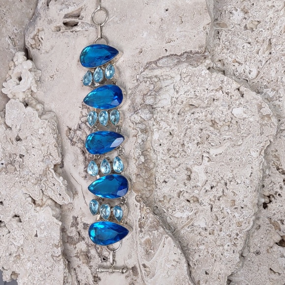 Artisan Crafted Blue Topaz/Sterling Silver Overlay Bracelet - Picture 3 of 6